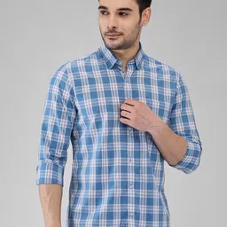 Raymond Men Contemporary Spread Collar Tartan Checked Cotton Casual Shirt-image-61