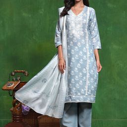 Sangria Embroidered Straight Kurta & Trouser With Dupatta-picture-55