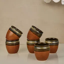 StyleMyWay Brown 6 Pieces Crafted Ceramic Glossy Kulladhs 200 ml Each-picture-1
