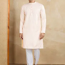 Inddus Ethnic Motifs Embroidered Straight Sequinned Kurta with Trousers-image-90