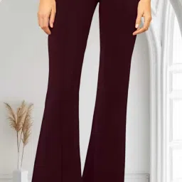 Women Regular Fit Maroon Lycra Blend Trousers-image-83