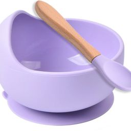 Food Grade Silicone Suction Baby Feeding Bowl, Cup & Wooden Spoon Weaning Set - Silicone-26