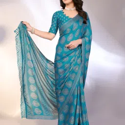 Printed, Blocked Printed Daily Wear Chiffon, Georgette Saree-image-31