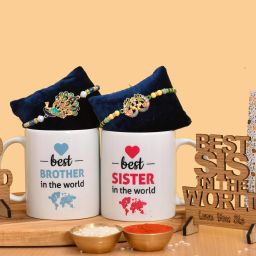 Thread Brother Sister Printerd Mug, Om Peacock Rakhi And Wooden Showpiece Mauli Thread Rakhi, Showpiece, Mug, Chawal Roli Pack Set-image-37