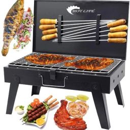 Folding (Device) Briefcase Metal Barbeque,8 Wooden Handle Skewers, 1 Iron Grill Charcoal Grill-55