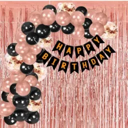 Rosegold Theme Birthday Decoration Kit Items Set Combo for Wife, Girls Birthday-12