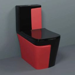 C/T020 Premium Quality Shining Black Commode With Red Matt Finish And Round Flush Button Western Commode-9