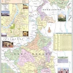 West Bengal Map Size : 100x70 cm (40"x28" inch) With Fact & Figure such Area, Population, Density, Literacy. Paper Print-image-18