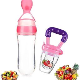 90ML Newborn Baby Feeding Bottle Silicone Squeeze Feeding Spoon and Fruit feeder - Silicone-3