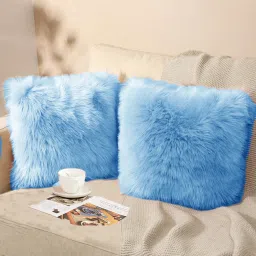 Square Shape Fur Pillow Microfibre Solid Cushion Pack of 2-image-71