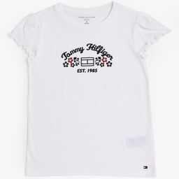 Tommy Hilfiger Girls Brand Logo Printed Puff Sleeves Oversized Cotton T-shirt-image-45