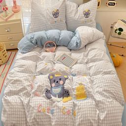 JC HOME Blue & White Cartoon Characters Printed 4 Pieces Queen Bedding Set-image-79
