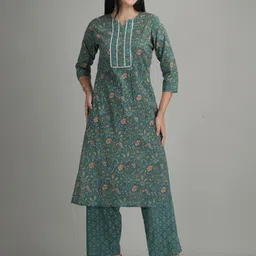 ETRAANA Women Green Pure Cotton Kurta Sets-picture-24