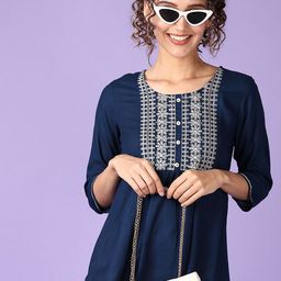 V-Mart Embroidered Round Neck Three-Quarter Sleeves Top-picture-45