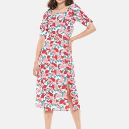 PINACOLADA Print Flared Sleeve Fit & Flare Midi Dress-image-58