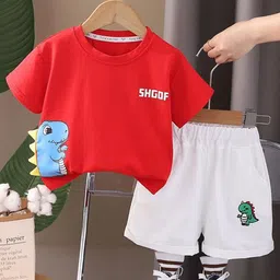 POP STREET KIDS Boys Animal Printed Round Neck T-Shirt With Shorts-33