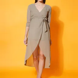 KATLINE Women Georgette A-Line Midi Dress-image-83