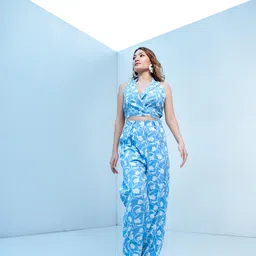 GARDEN PARTY Printed V Neck Top & Trousers Co-Ords-image-9
