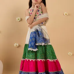 pspeaches Girls Floral Embroidered Mirror Work Silk Lehenga With Choli And Dupatta-picture-51