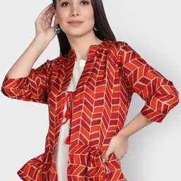 Fabclub Women Geometric Open Front Jacket-image-86