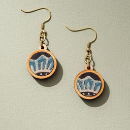 WHE Ajrakh Fabric And Repurposed Wood Circular Shaped Drop Earrings-1