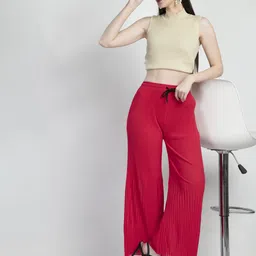 Brainbees Women Self Design Flared Palazzos-image-7