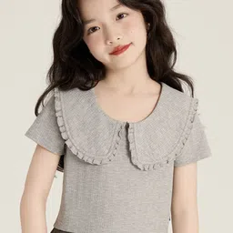 LULU & SKY Girls Above the Keyboard Collar Short Sleeves Top-15