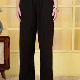 Rue Collection Women Embroidered High-Rise Regular Fit Flat-Front Parallel Trousers-picture-9