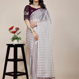 K 5 Fashion Striped Embroidered Pure Chiffon Saree-picture-33