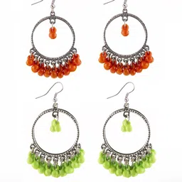Combo Silver Oxidize Orange & Light Green Earrings for Girls-50