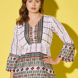 DIMPY GARMENTS Printed V-Neck Comfort Opaque Printed Casual Top-image-18