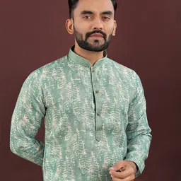 NIKATT Abstract Printed Mandarin Collar Linen Straight Kurta-picture-24