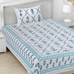 FrionKandy Living Turquoise Blue Printed Cotton 180 TC Single Bedsheet Set 2.28 m x 1.52 m-image-65