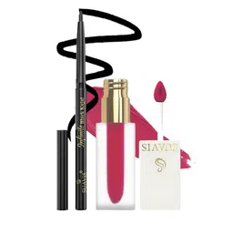 SUAVIS Set Of 2 Matte Liquid Lipstick - Watermelon Splash 209 With Infinite Kajal - Black-6