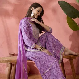 Sangria Bandhani Printed Gotta Patti Straight Kurta With Sharara & Dupatta-picture-3