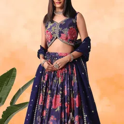 FABPIXEL Embroidered Sequinned Semi-Stitched Lehenga & Unstitched Blouse With Dupatta image 2