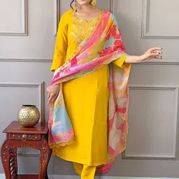 BAESD Women Ethnic Motifs Embroidered A-Line Kurta with Trousers & Dupatta-picture-58