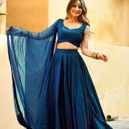 DIVASTRI Embroidered Sequinned Semi-Stitched Lehenga & Unstitched Blouse With Dupatta-picture-8