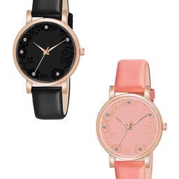 CSAMON Women Set Of 2 Embellished Dial & Straps Analogue Watch C36RG BLK ORG R2 Leather-image-11