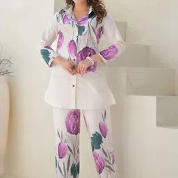 Readiprint Floral Printed Shirt Collar Tunic With Trousers-picture-57