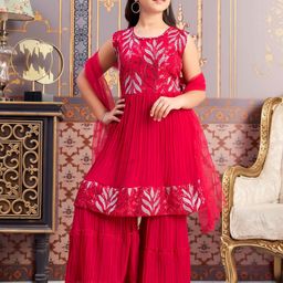 Muhuratam Girls Pink Georgette Kurta Sets-image-60