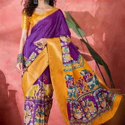 Sangria Checked Woven Design Zari Border Saree With Unstitched Blouse-picture-3