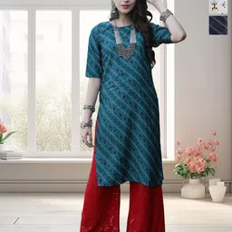 HERE&NOW Selection Of 3 Ethnic Motifs Printed Round Neck Straight Kurta-image-63