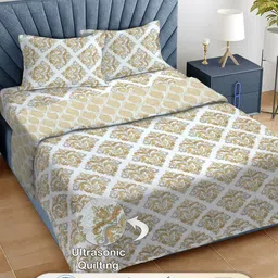 Myntra Elegant Homes Off White & Green Ethnic Printed AC Room Double King Bedding Set-40