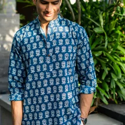 Shasak Men Blue Geometric Dyed Anarkali Kurta-picture-39