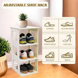 Kuber Industries White Stackable 3 Layer Shoes Rack image 4