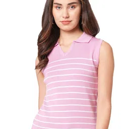 G0-4 IT Striped Sleeveless Polo Collar T-shirt-picture-8