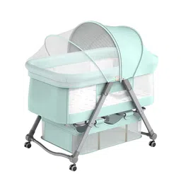 HOUSE OF QUIRK Kids Unisex Green & White Foldable Cradle With Casters-3