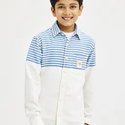 NO MONDAYS Boys Relaxed Spread Collar Striped Cotton Casual Shirt-image-88