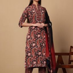 Lative Colours of Fashion Paisley Printed Pure Cotton Kurta With Trousers And Dupatta-image-77